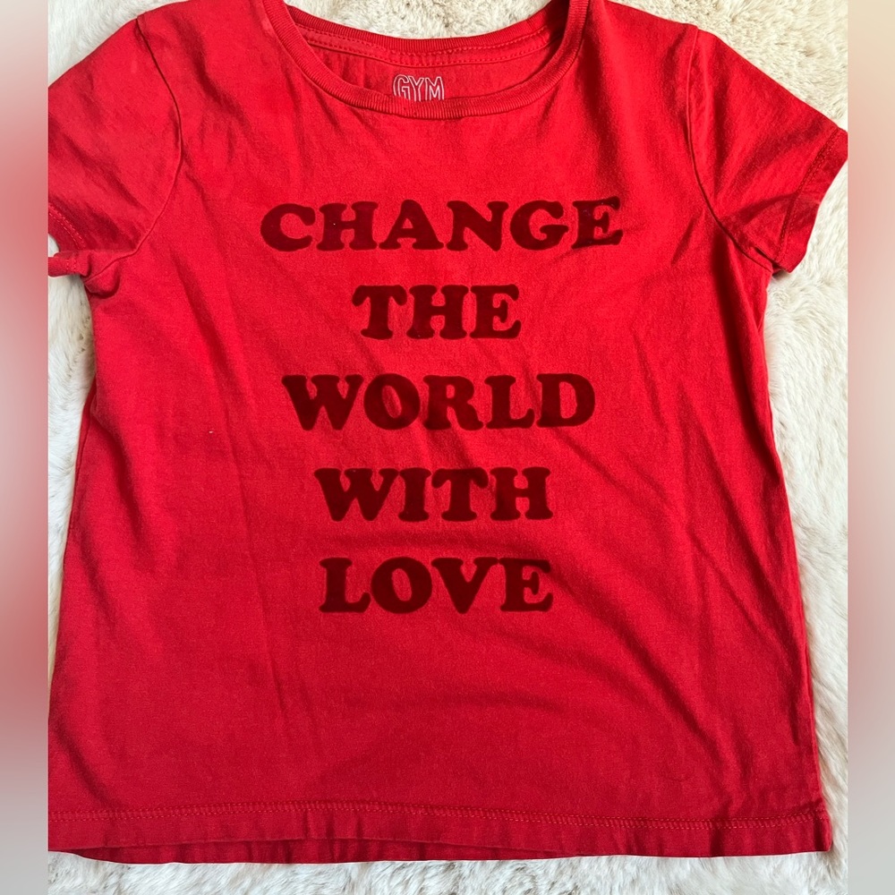 Gymboree.  Change the World with Love Red tee shirt.  5/6